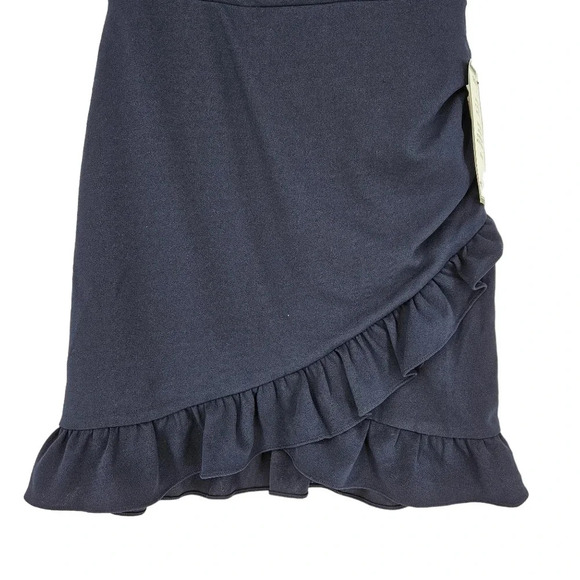 City Studio Mini Dress Navy Blue Off Shoulder Ruffle Zip Back - Picture 3 of 9